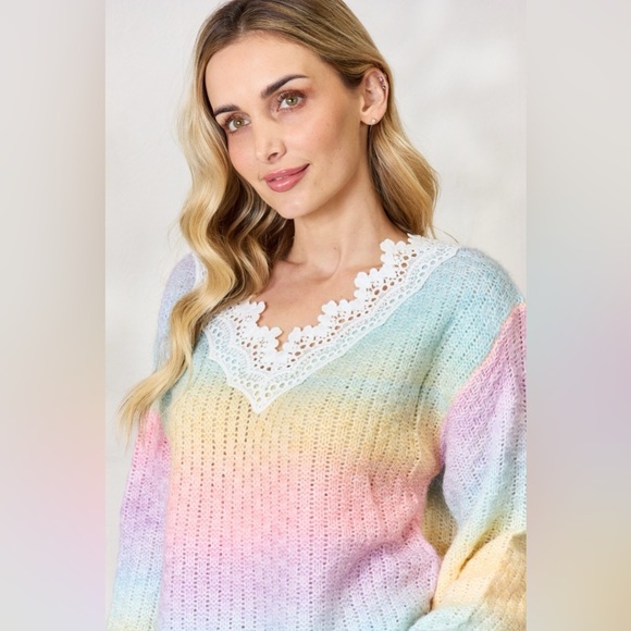 BiBi Rainbow Gradient Crochet Deetail Sweater - Picture 6 of 6